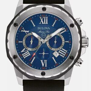 New Bulova Marine Star Chronograph 98B258 Blue Dial 44mm Men's Watch B+P